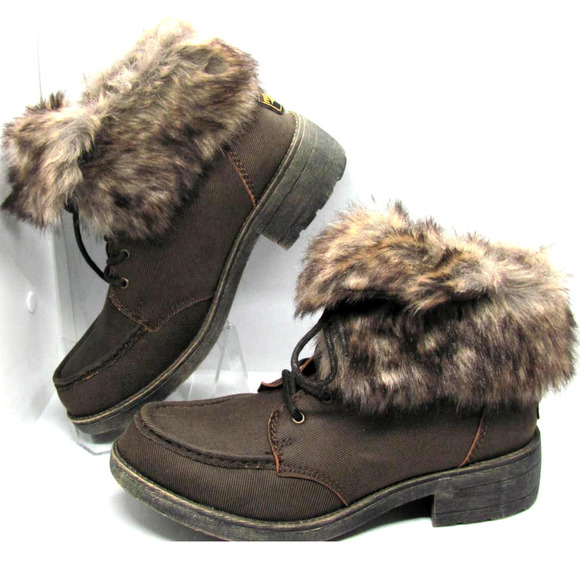 ROCKET DOG Faux Fur Trim Combat Moto Ankle Boots - Picture 1 of 12